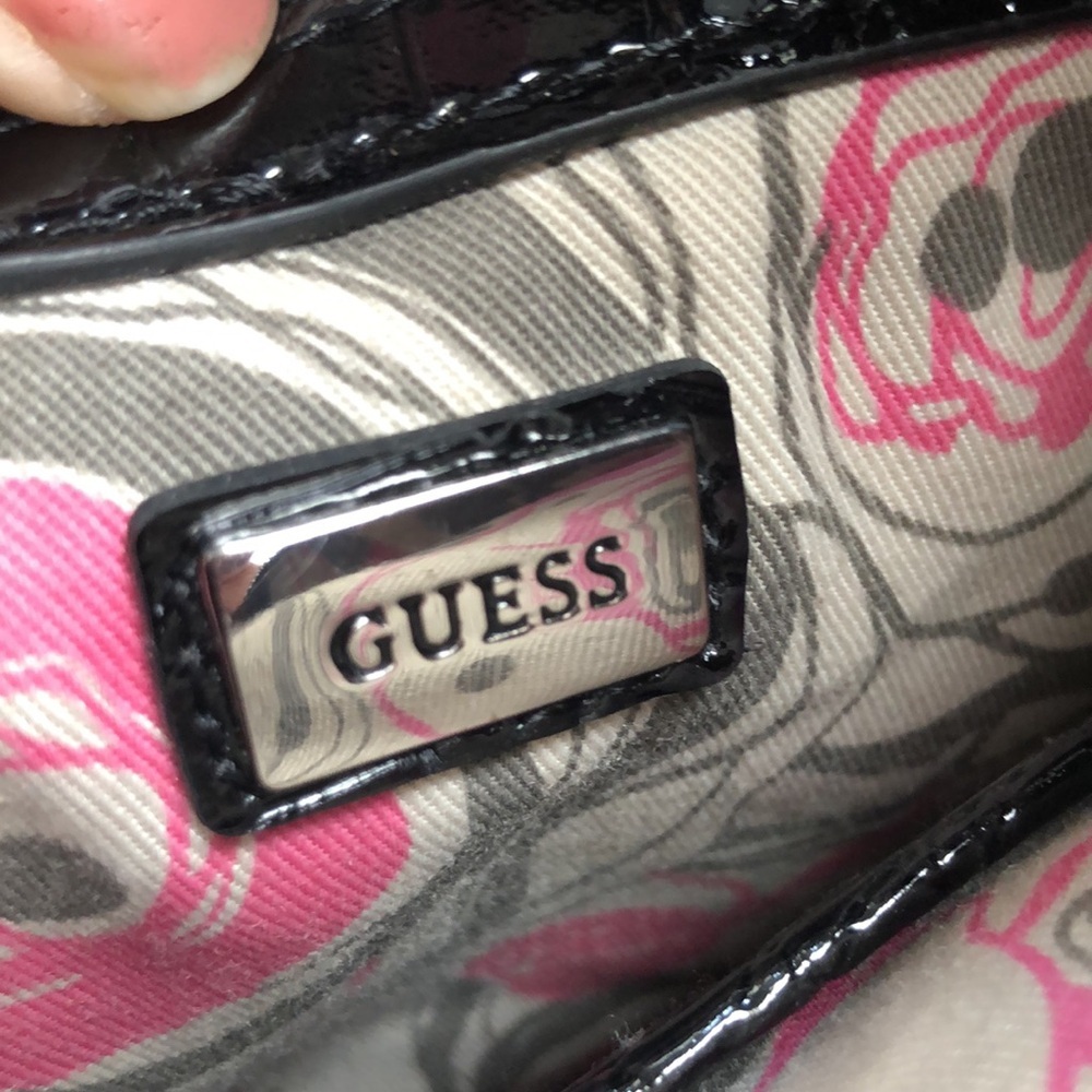 Guess Black Croc-Embossed Shoulder Bag with Silver Hardware - Picture 7 of 16